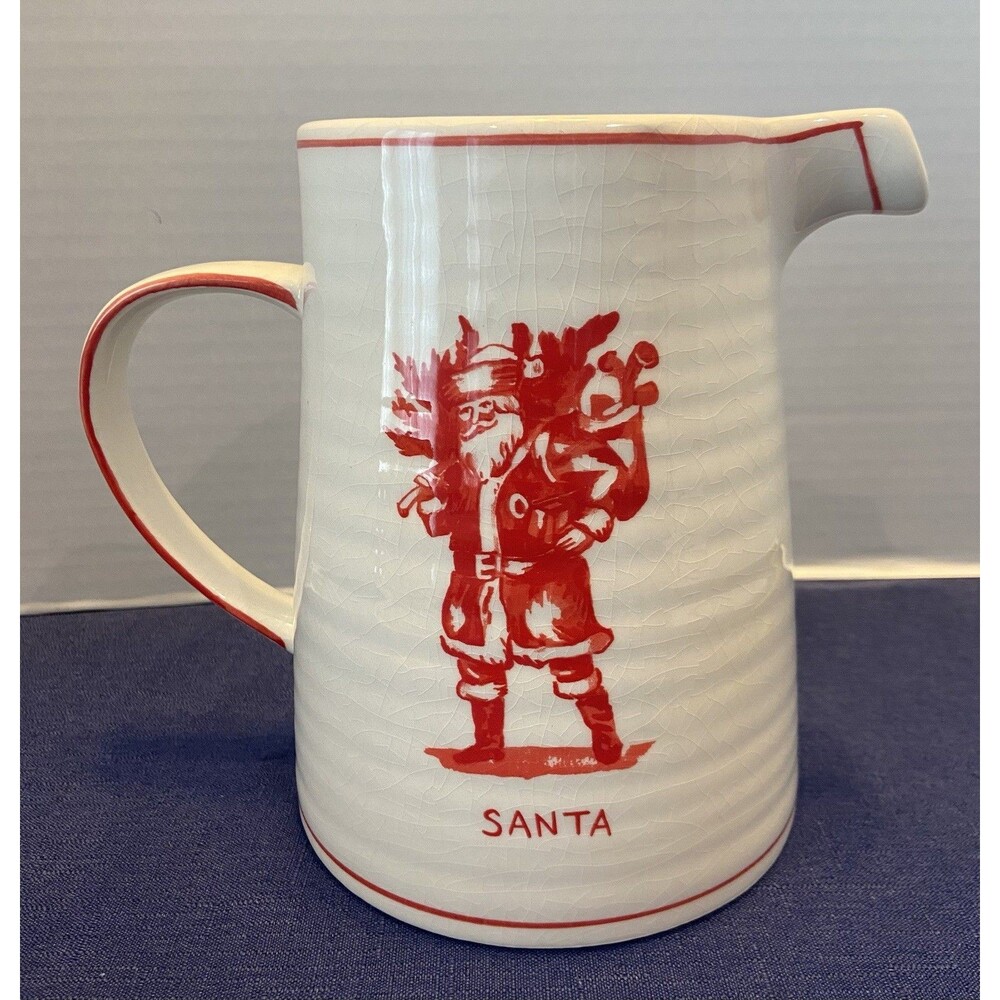Molly Hatch Santa Pitcher- Large Cream & Red